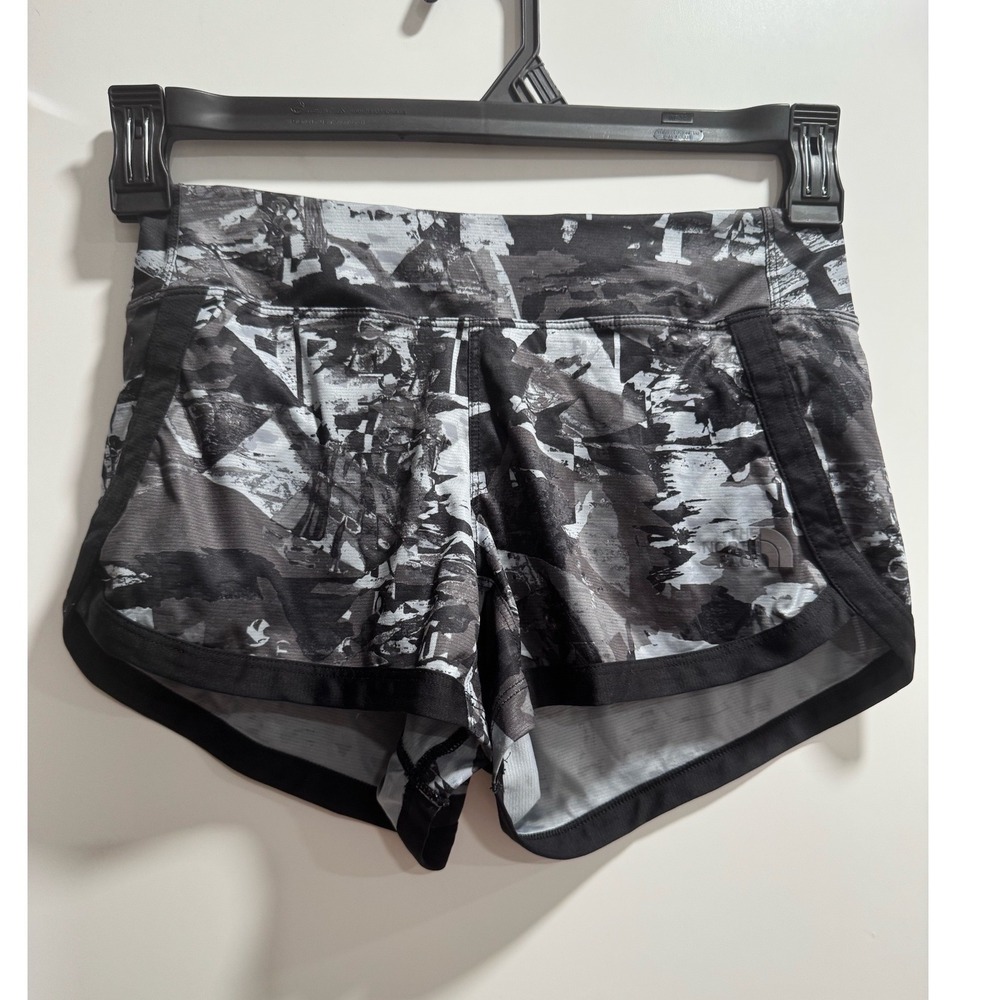 The North Face FlashDry Running Shorts Womens‎ XS Abstract Print Black Grey Zip
